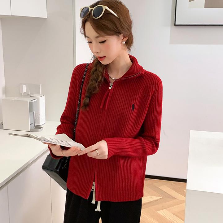 女长袖拉链宽松型毛针织衫高领休闲女装秋季上衣针织衫秋冬