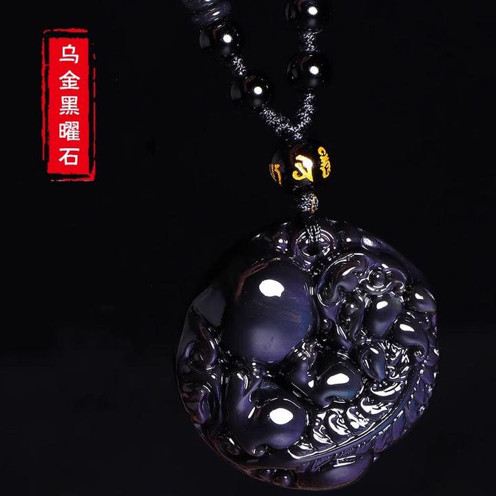 纯天然黑曜石貔貅男士简约复古吊坠配饰女民族风毛衣链项链