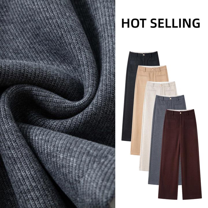 【专柜轻奢】冬季新款蚕丝+绵羊毛窄版直筒裤显瘦垂感保暖阔腿5963