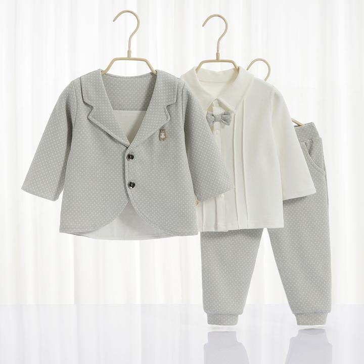 婴儿男童英伦新款三件套春秋装宝宝儿童周岁幼儿外出服超萌炸街