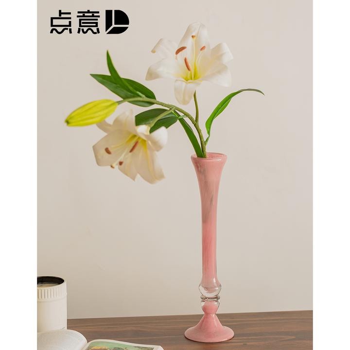 窈窕粉黛花器 琉璃花瓶细长高脚小众设计高级感摆件中古漂亮桌面