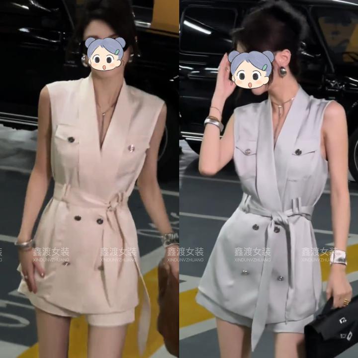 2025春夏新款时尚显瘦气质女士网红洋气两件套百搭款D5043