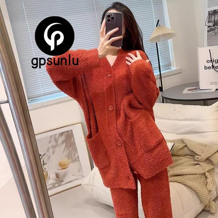 GPsunlu法式轻奢睡衣女秋冬半边绒加厚保暖时尚休闲慵懒风家居服