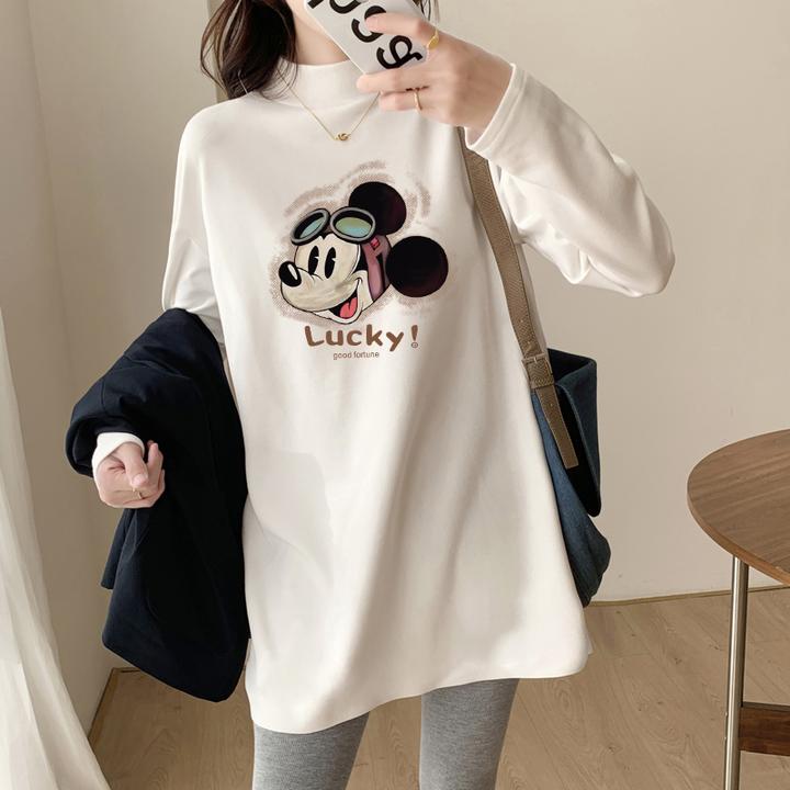 德绒加绒加厚保暖长袖T恤女宽松秋冬新款上衣打底衫半高领中长款