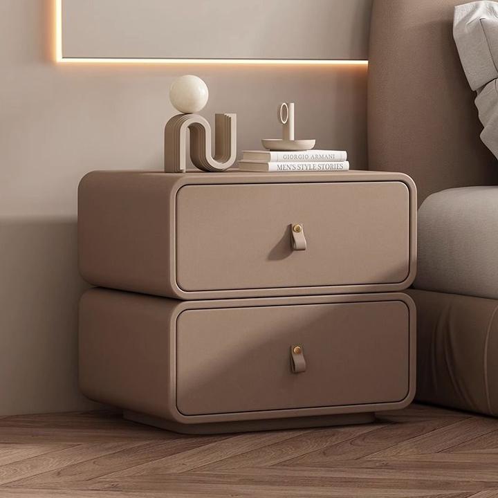 全实木整装皮质奶油风床头柜现代简约卧室家用小户型极简意式收纳