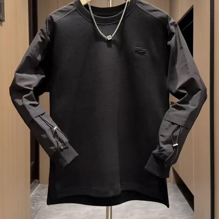 男装2025春秋新款拼接圆领卫衣男韩版宽松百搭长袖恤痞帅休闲打