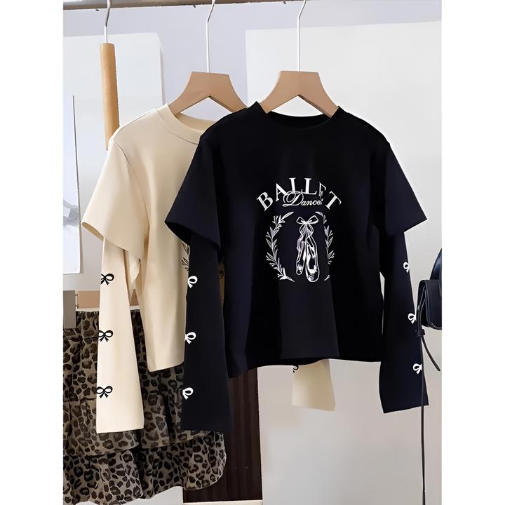 女童假两件T恤春秋2025新款儿童时尚秋装上衣百搭女孩打底衫洋气