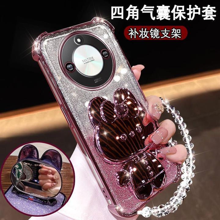 适用华为荣耀X50手机壳补妆镜支架带手链ALI-AN00防摔硅胶软壳女