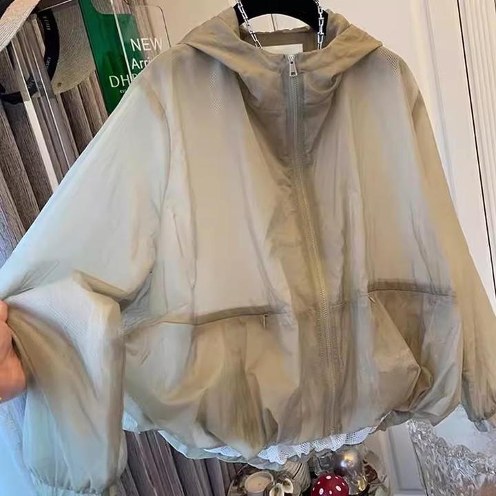 连帽防晒服女士夏季薄款大码宽松显瘦时尚短外套欧货防紫外线上衣