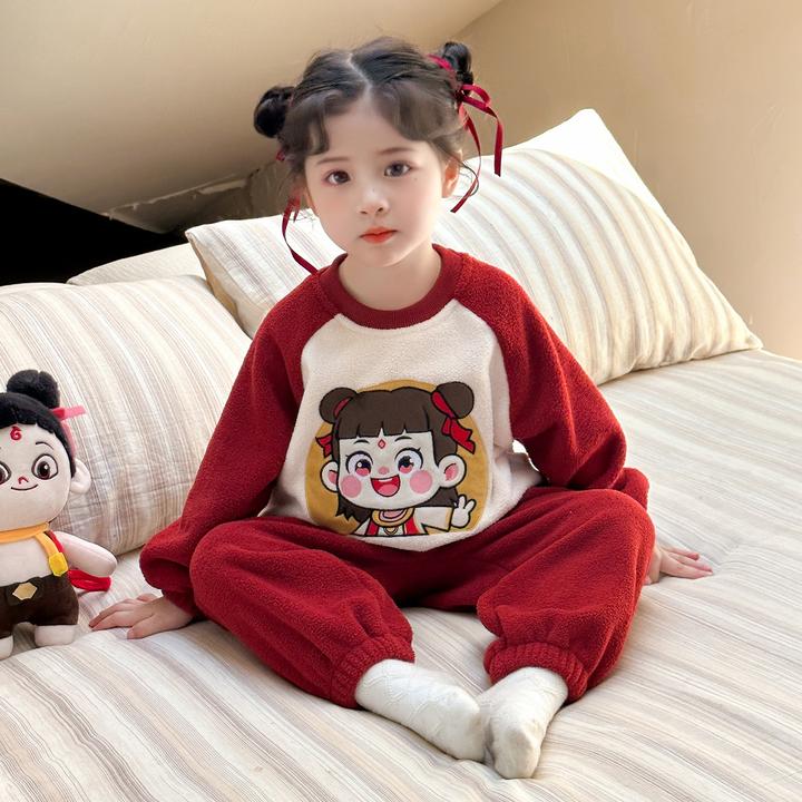 女童睡衣秋冬款珊瑚绒2025新款女孩宝宝冬季洋气保暖法兰绒家居服