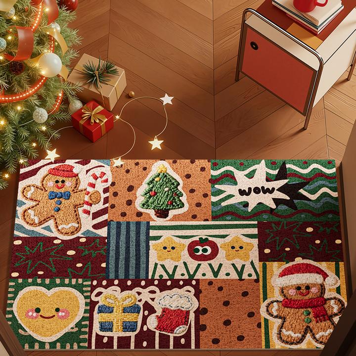 2025卡通圣诞装饰入户门地垫家用丝圈脚垫玄关防滑蹭土PVC进门垫