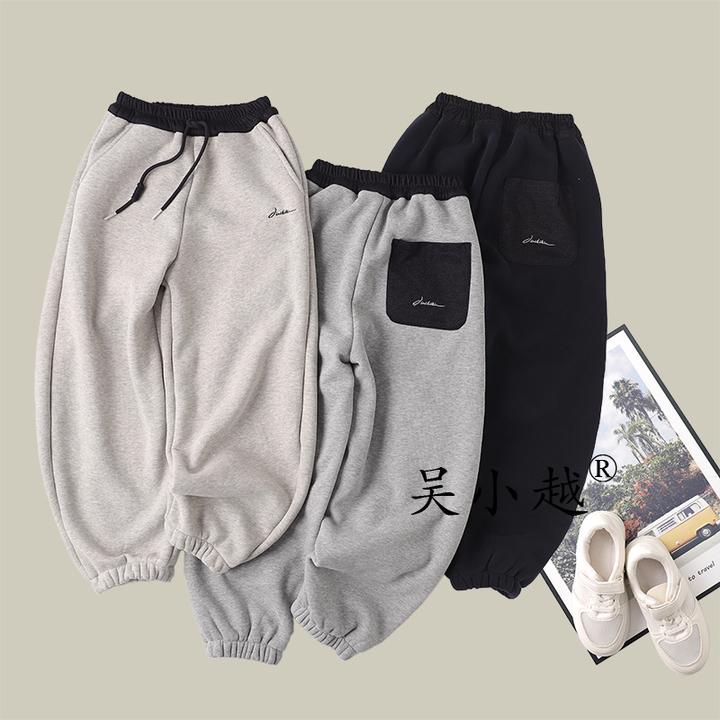 吴小越W1655男童加绒束脚裤冬款儿童长裤男孩卫裤休闲黑色运动裤