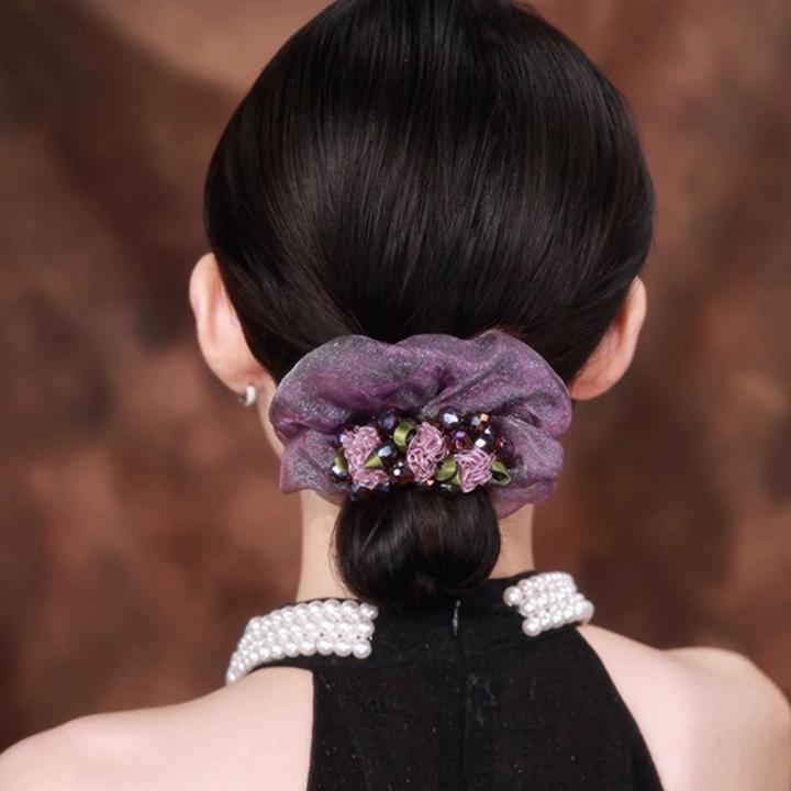紫藤花高级感气质大肠发圈日常花朵珠珠发绳欧根纱女头饰头绳花