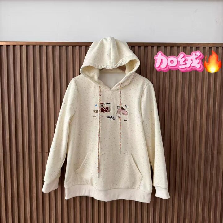 【小巧定制】XQ2759冬季新款韩系百搭腊肠狗连帽加绒卫衣大码女装