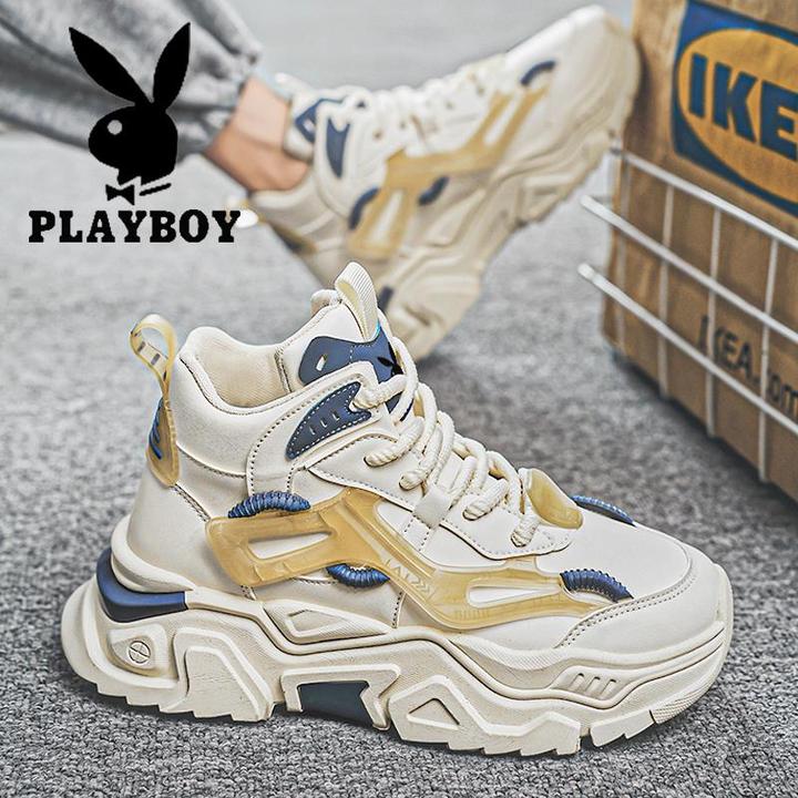 花花公子高帮鞋男春秋款耐磨面防水休闲运动鞋青少年增高老爹潮鞋