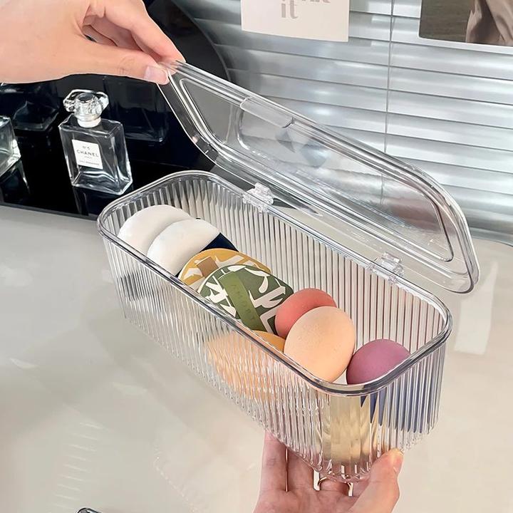 粉扑收纳盒梳妆台桌面化妆品刷子口红防尘盒气垫置物架美妆蛋耐用