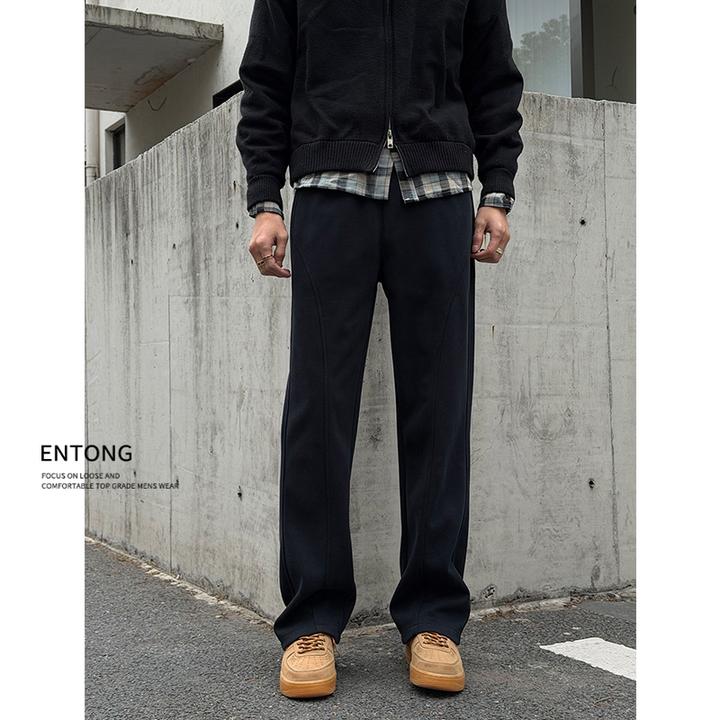 Entong美式重磅斜切直筒卫裤男款宽松垂感休闲裤子直筒运动长裤男