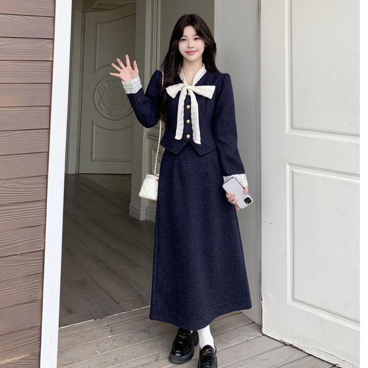 大码秋冬时尚高级感气质小香风外套+梨型身材遮肉显瘦半身裙套装