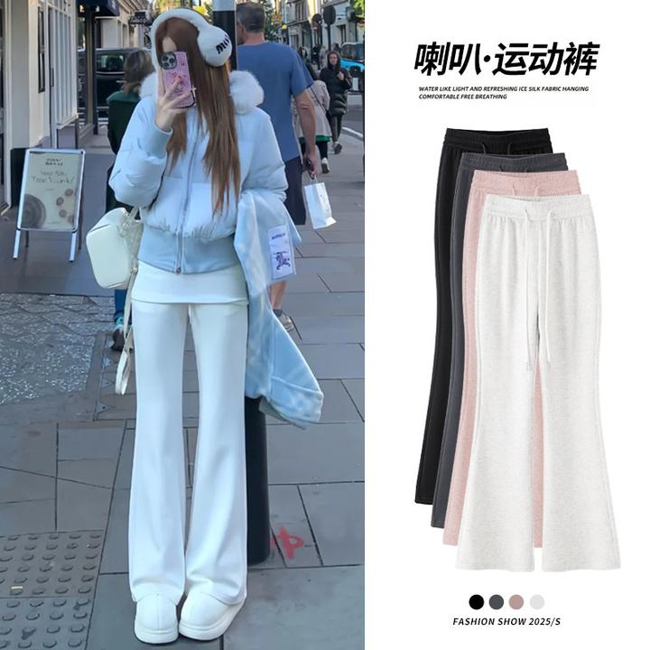 加绒微喇女2025新款秋冬季小个子运动裤白灰色卫裤休闲瑜伽子