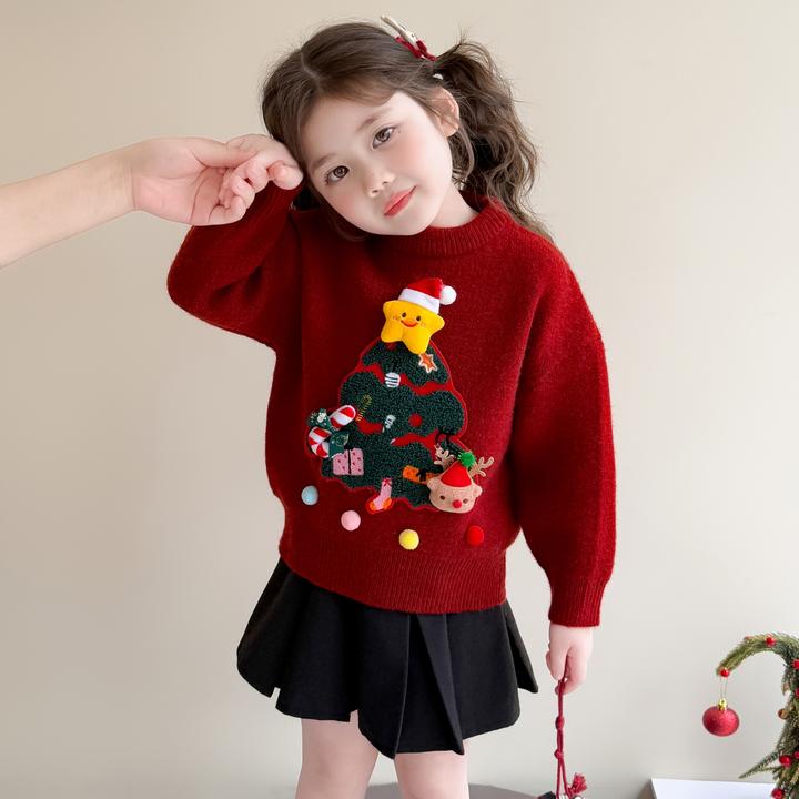 女童圣诞新年毛衣秋冬装2025新款儿童针织衫宝宝加厚冬季毛线衣服