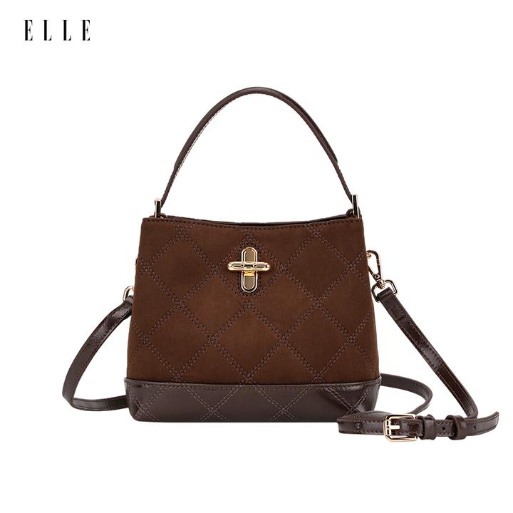 ELLE【琥珀流光】25秋新款爆款水桶百搭女士包复古菱格气质包手拎包