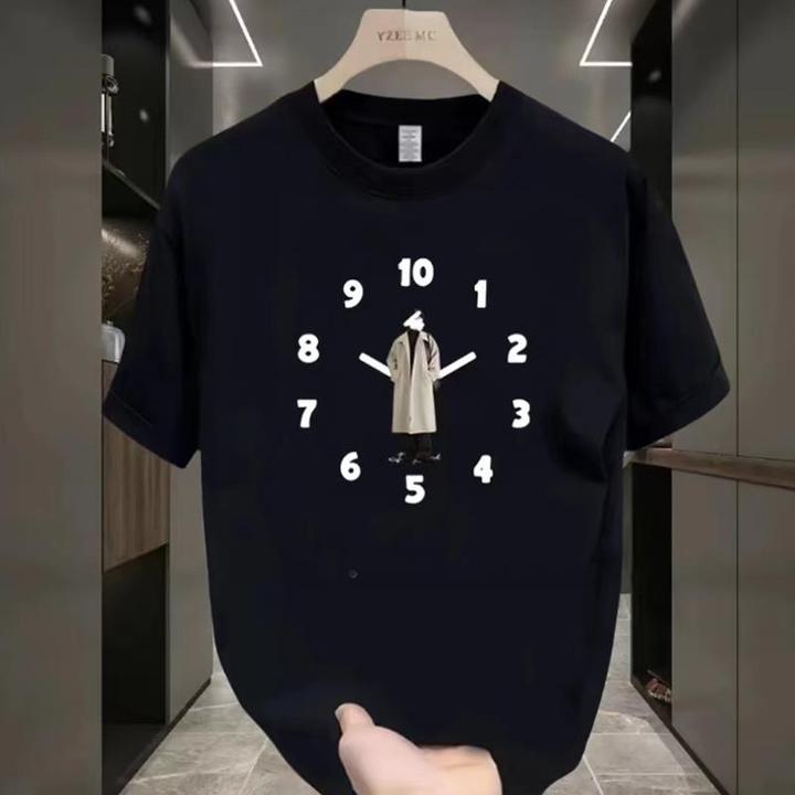 【 WOH ！官方正品 】夏季创意时钟印花爆款重磅短袖T恤男休闲百搭