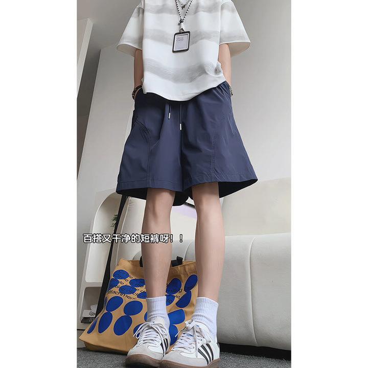 藏青色尼龙短裤男款夏季外穿美式篮球运动裤子速干冰丝休闲五分裤