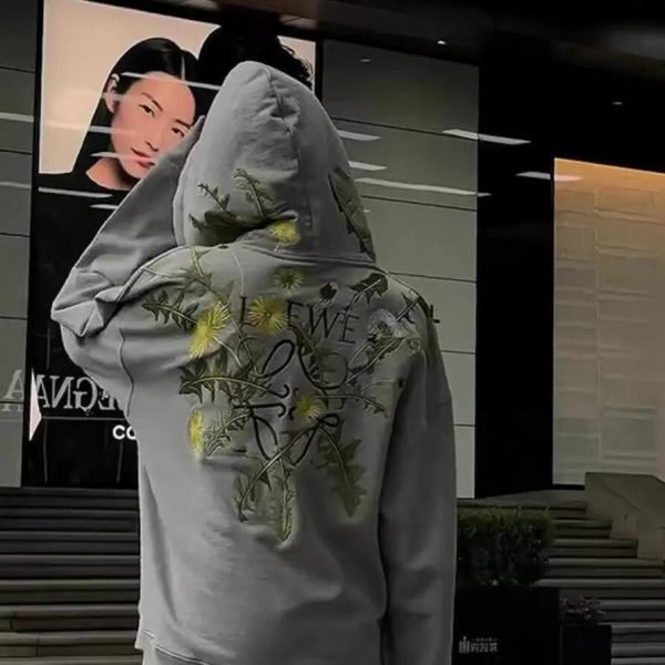 2025秋季新品春秋刺绣蒲公英花朵图案男女时尚休闲宽松连帽卫衣