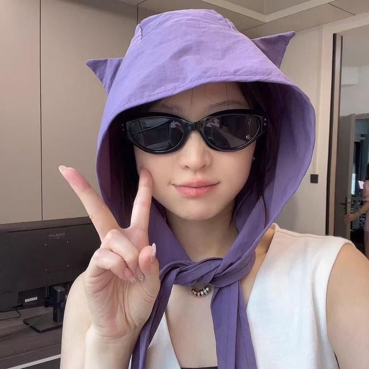 【艺凡】小恶魔绑带速干防晒遮阳帽女薄款护耳头巾帽子可爱猫耳朵