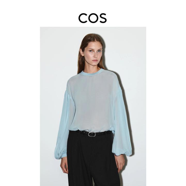 COS女装休闲透感泡泡袖衬衫天蓝色流光风2025秋季新品1309655001
