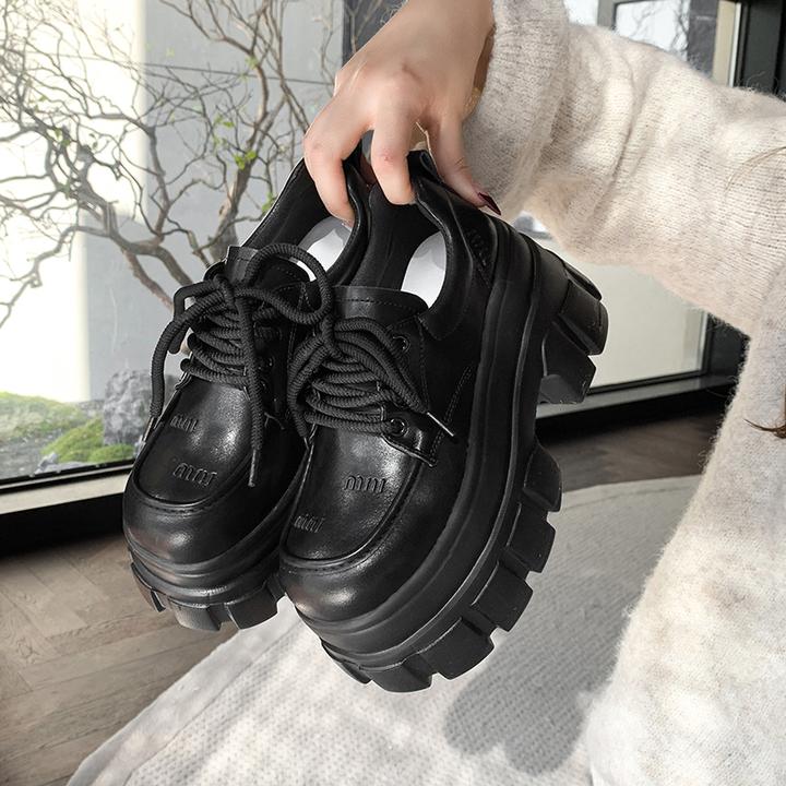 欧货2025春新款松糕厚底松糕英伦风JK小皮鞋女百搭系带增高乐福鞋