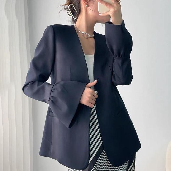 高端欧货V领西装外套2025春季新款小众质感高级感小香风黑色上衣