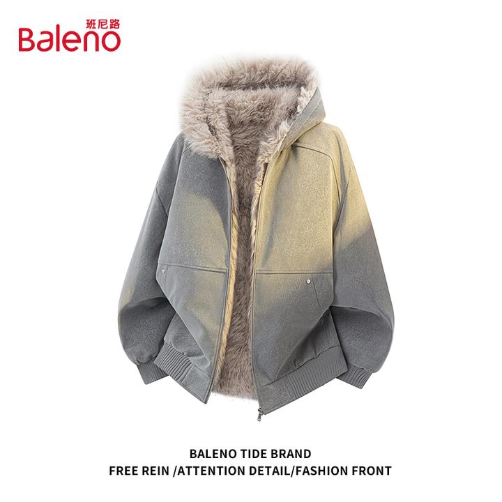 班尼路座山雕毛领棉服男士冬季重磅潮牌立体解构加绒工装棉衣外套