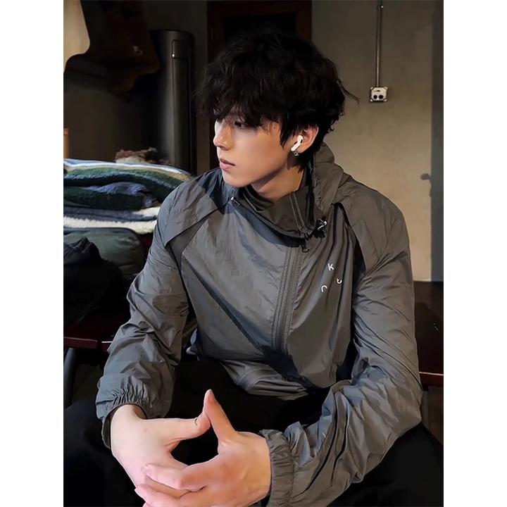 异形冰甲斜拉链防晒衣男夏季轻薄透气防紫外线防晒服冰丝速干外套