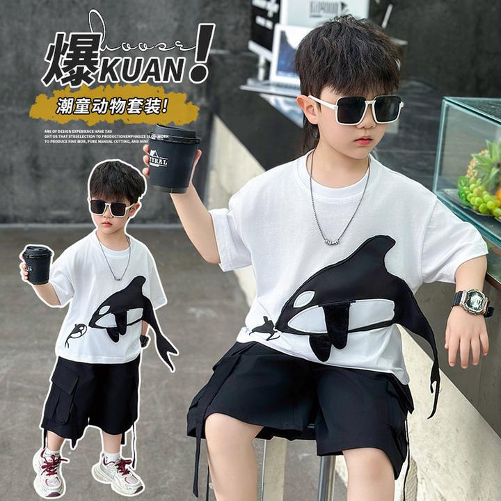 男童夏装套装2025新款儿童夏季帅气时髦短袖T恤宝宝夏天炸街衣服