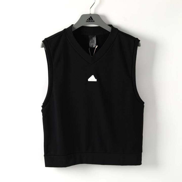 正品Adidas阿迪达斯女子春季运动休闲宽松舒适V领背心上衣 IS4696