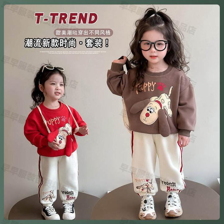 25春季新款，90-140，立体小狗卫衣套装