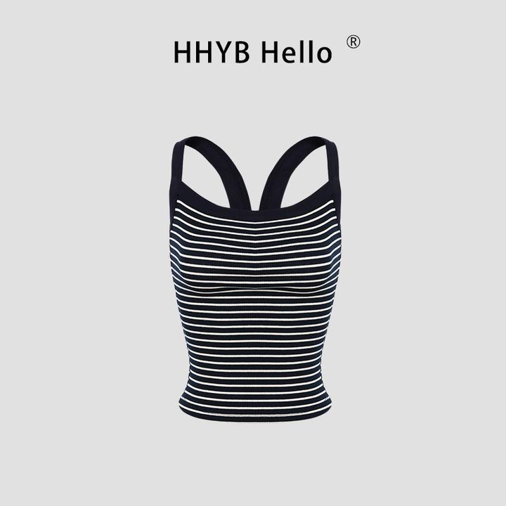 HHYB Hello条纹针织吊带小背心女修身短款性感辣妹美背上衣253161