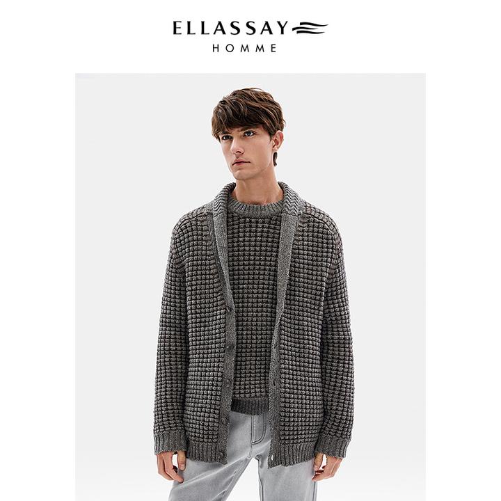 【含骆驼绒 骆驼毛】 ELLASSAY歌力思男装秋冬驼绒毛衫复古针织开衫