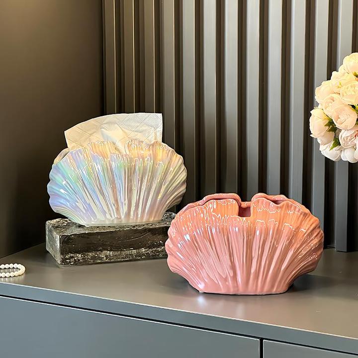 高级感贝壳纸巾盒陶瓷高档轻奢客厅创意茶几收纳抽纸盒餐巾盒家用