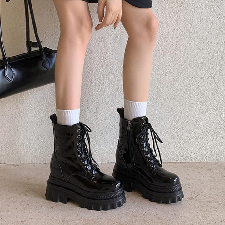 复古英伦风马丁靴女2025新款秋季增高厚底小个子粗跟时装短靴子