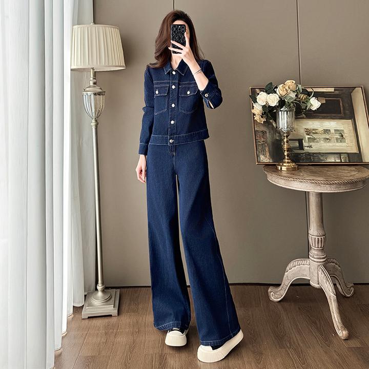 2025春秋新款休闲运动套装女高级感修身显瘦时尚百搭牛仔两件套