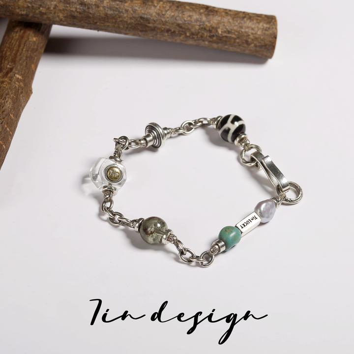 925银手链 7in旗舰店【幽兰】原创小众设计复古手作个性拼接手链