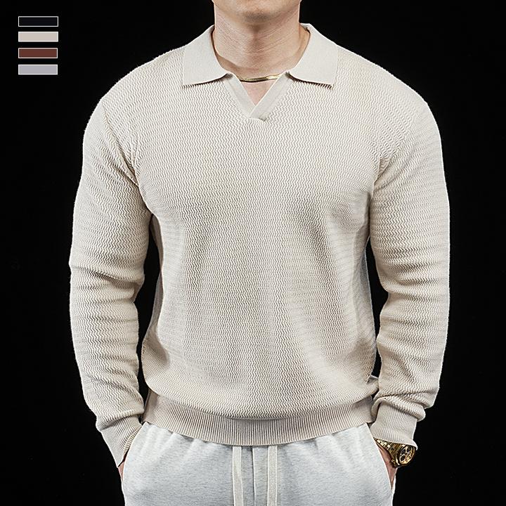 霸道肌肉 秋季新款男士长袖海鸥领运动休闲针织衫百搭套头打底衫