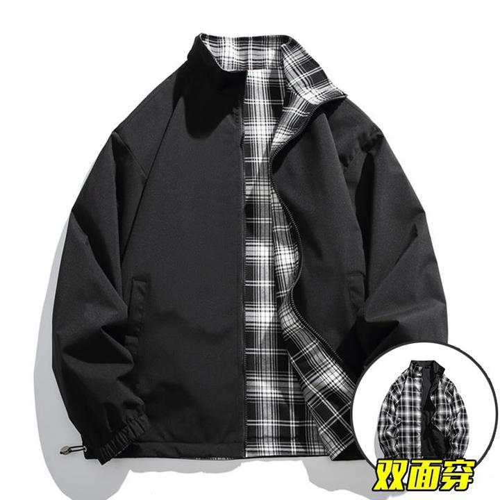Dekase 双面穿格子外套男秋冬新款立领夹克痞帅防风宽松冲锋衣男
