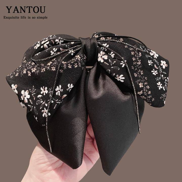 法式碎花蝴蝶结飘带抓夹女赫本风马尾夹半扎发夹后脑勺盘发鲨鱼夹