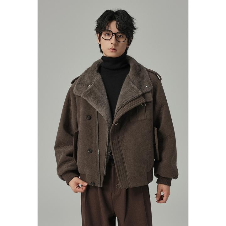 手感超好~秋冬翻毛领保暖舒适夹克外套短款防风加厚仿皮草男装J61