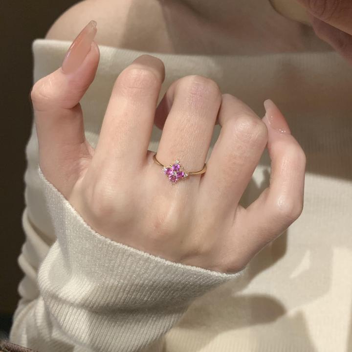 铜合金戒指 爆闪紫色四叶草戒指女时尚轻奢高级感小众设计食指戒