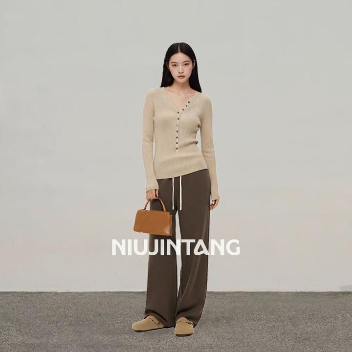 【NJT】2025年秋冬季时尚厚款松紧腰垂感直筒裤(无口袋)HRY0136