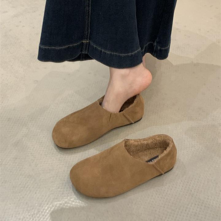 毛绒拖鞋爆款女款冬天厚底毛拖爆软磨砂复古毛毛加绒一脚蹬乐福条